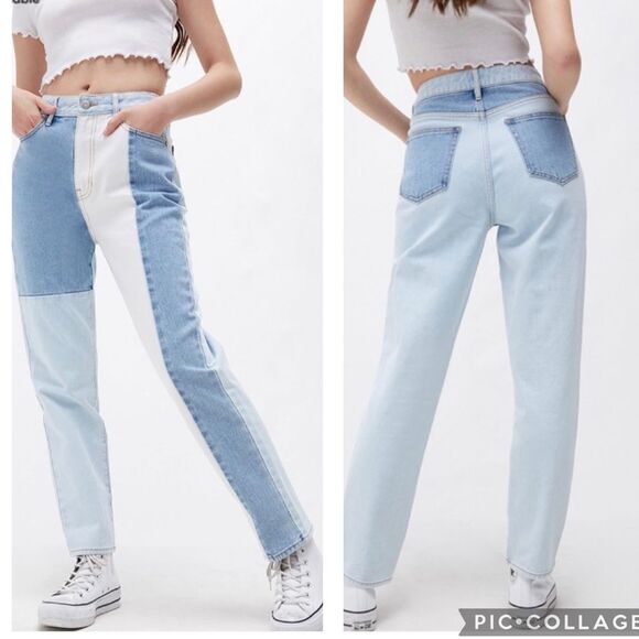 PacSun Eco Hopper Patch Mom Jeans Color Block Sz 24 - Picture 1 of 13